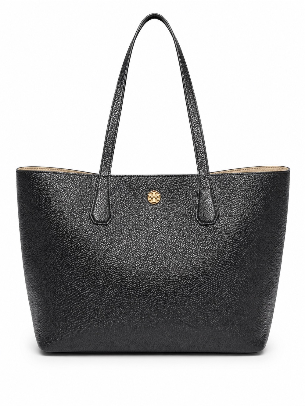 Tory Burch Black Pebble Leather Tote with Gold Logo